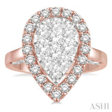 2 Ctw Pear Shape Lovebright Diamond Cluster Ring in 14K Rose and White Gold