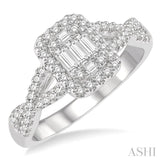 1 Ctw Entwined Shank Baguette & Round Cut Fusion Diamond Ring in 14K White Gold