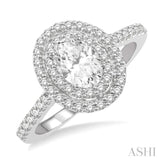 1 1/3 Ctw Double Halo Round Cut Diamond Engagement Ring With 3/4 ct Oval Cut Center Stone in 14K White Gold