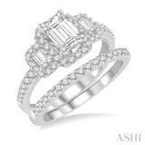 3/4 ctw Diamond Bridal Set with 5/8 ctw Emerald Cut Engagement Ring and 1/8 ctw Wedding Band in 14K White Gold