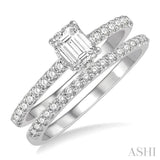 5/8 Ctw Diamond Wedding Set With 1/4 ct Emerald Cut Center Stone Engagement Ring and 1/6 ct Wedding Band in 14K White Gold