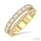 3/8 ctw Split Baguette and Round Cut Diamond Fashion Ring in 14K Yellow Gold