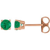 14K Rose 4 mm Lab-Grown Emerald Stud Earrings