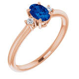 14K Rose Lab-Grown Blue Sapphire & .04 CTW Natural Diamond Ring