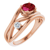 14K Rose Lab-Grown Ruby & 1/10 CTW Natural Diamond Ring