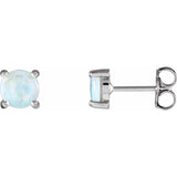 14K White 6 mm Natural Opal Earrings