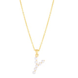 14K Yellow Gold Pearl Y Initial 18" Necklace with Lobster Clasp.