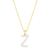 14K Yellow Gold Pearl Z Initial 18" Necklace with Lobster Clasp.