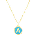 14K Yellow Gold Turquoise Enamel A Initial 18" Necklace