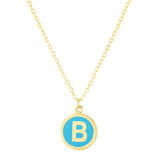 14K Yellow Gold Turquoise Enamel B Initial 18" Necklace