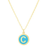 14K Yellow Gold Turquoise Enamel C Initial 18" Necklace