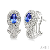6x4MM Oval Cut Tanzanite and 1 Ctw Round Cut Diamond Earrings in 14K White Gold